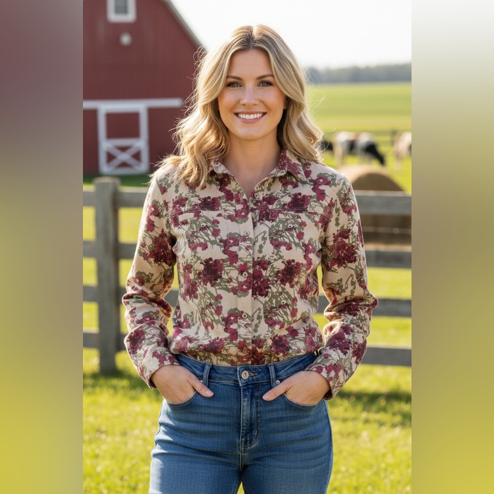 Cabela’s 90s Floral Flannel Button Sz S P Western Cowgirl Barn Farm Girl Chore